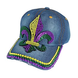 Mardi Gras Fleur de Lis Bling Studded Baseball Cap Multi