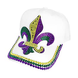 Mardi Gras Fleur de Lis Bling Studded Baseball Cap Multi