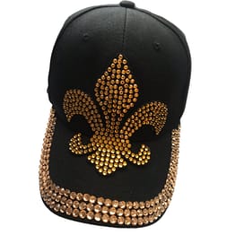 Fleur de Lis Bling Studded Baseball Cap Black