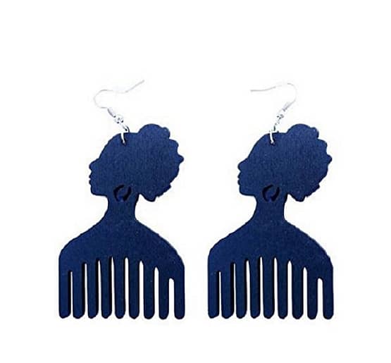 Afro Pick Wood Drop Earrings