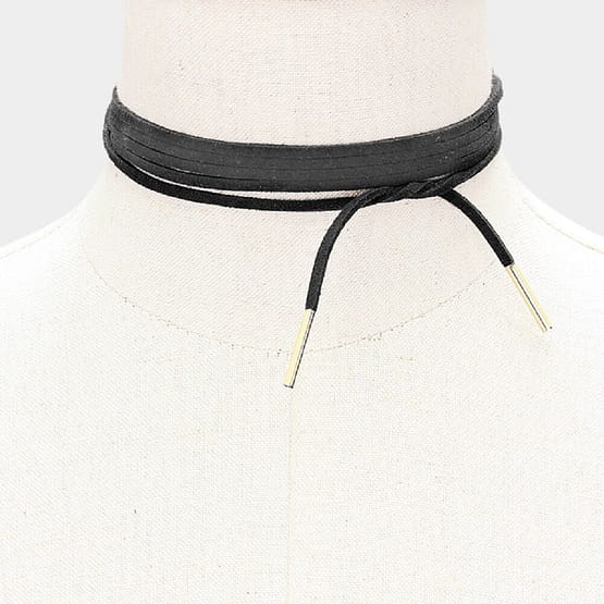 Long Faux Suede Tie Wrap Choker Necklace - Image 2