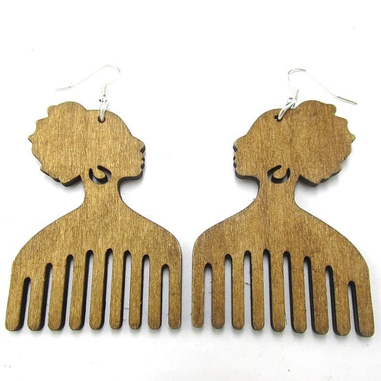 Afro Pick Wood Drop Earrings - Image 3
