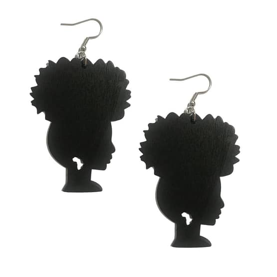 Afro Puff Wood Earrings