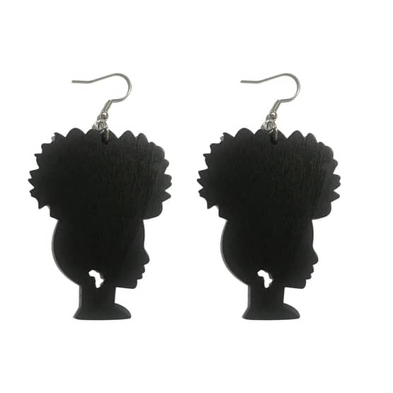 Afro Puff Wood Earrings - Image 3