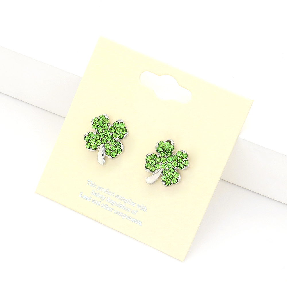 Crystal Pave Clover Stud Earrings
