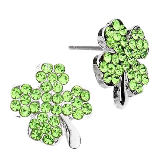 Crystal Pave Clover Stud Earrings - Image 2