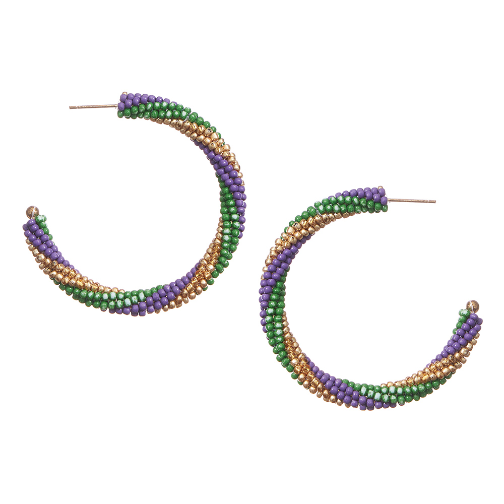 Mardi Gras Beaded Hoop Earrings - Image 2