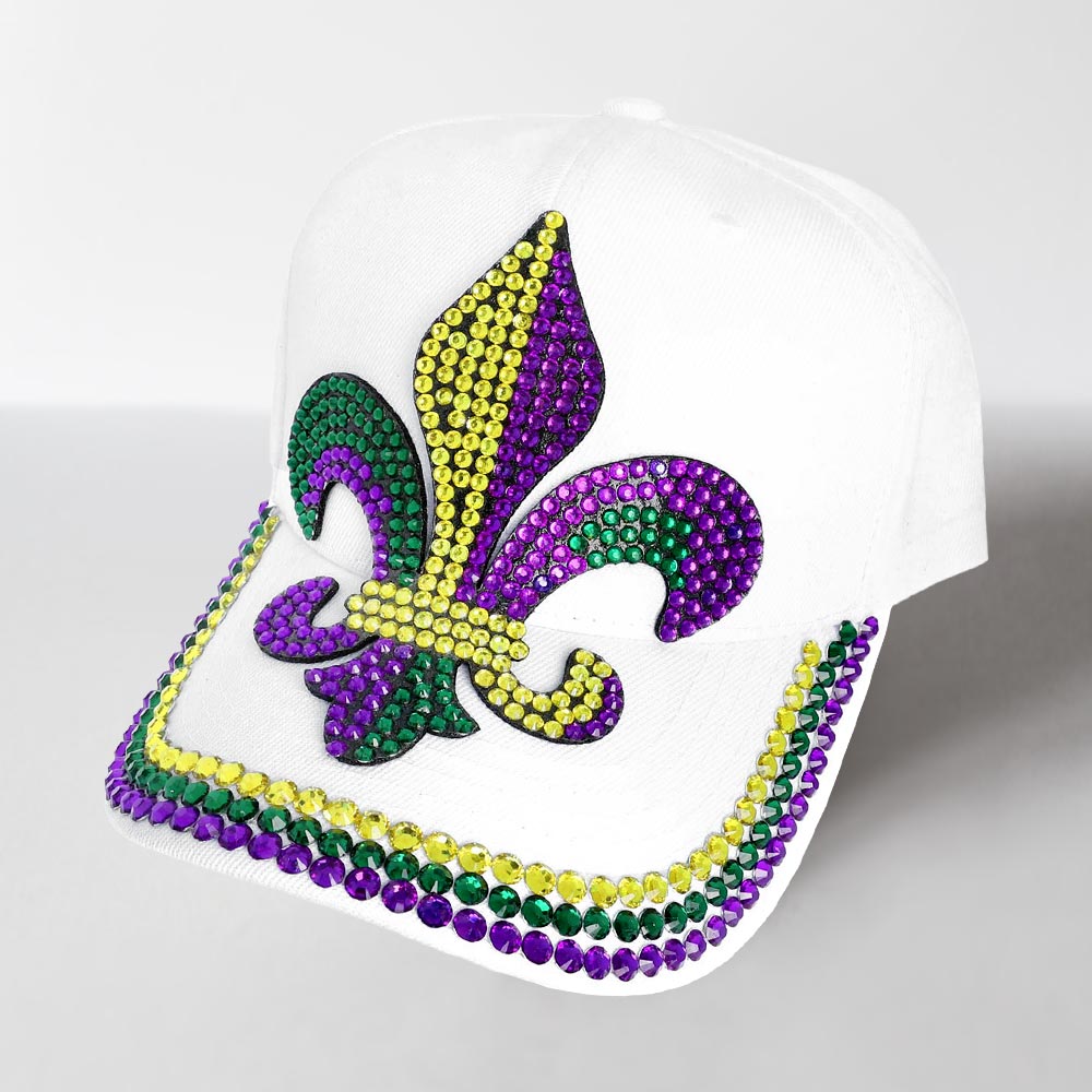 Mardi Gras Fleur de Lis Bling Studded Baseball Cap Multi - Image 2