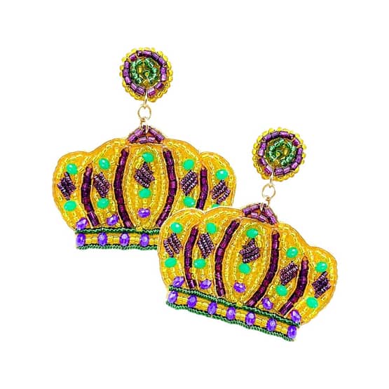 Mardi Gras Crown Dangle Earrings