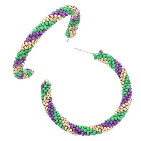 Mardi Gras Beaded Hoop Earrings