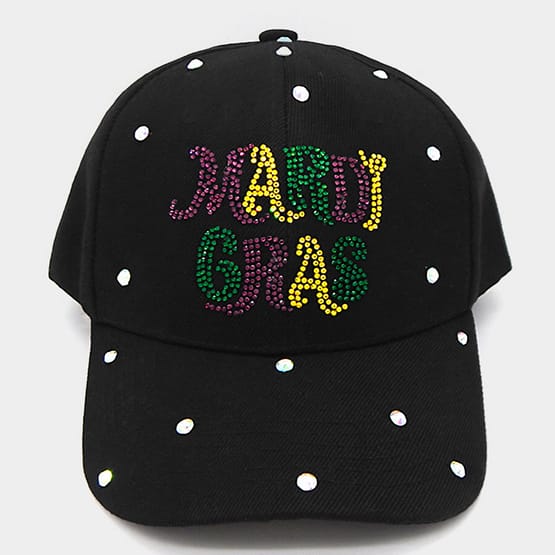Bling Studded Mardi GRAS Message Accented Baseball Cap Multi - Image 2