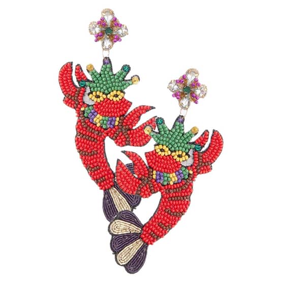 Felt Back Mardi Gras Lobster Beaded Dangle Earrings