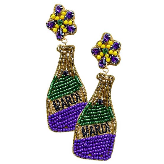 Mardi Gras Felt Back Champagne Dangle Earrings