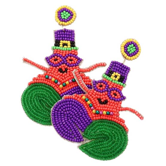 Felt Back Mardi Gras Lobster Beaded Dangle Earrings