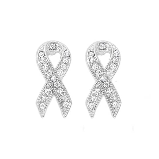 Pink Crystal Breast Cancer Ribbon Post Earrings - Image 3