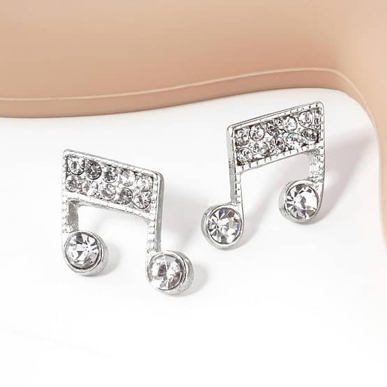 Crystal Paved Music Note Stud Earrings - Image 2