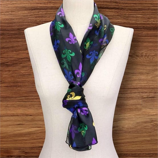 Mardi Gras Fleur de Lis Patterned Lightweight Scarf - Image 2