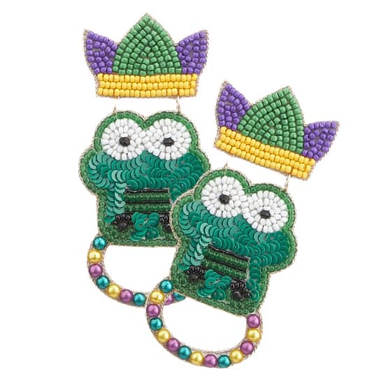 Felt Back Mardi Gras Crocodile/Alligator Beaded Earrings