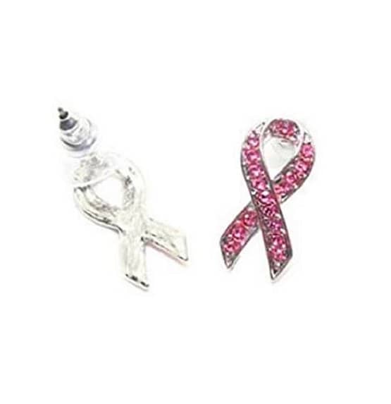 Pink Crystal Breast Cancer Ribbon Post Earrings - Image 4