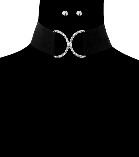 Chic Choker Necklace with Clear Stones Stud Earrings - Image 2