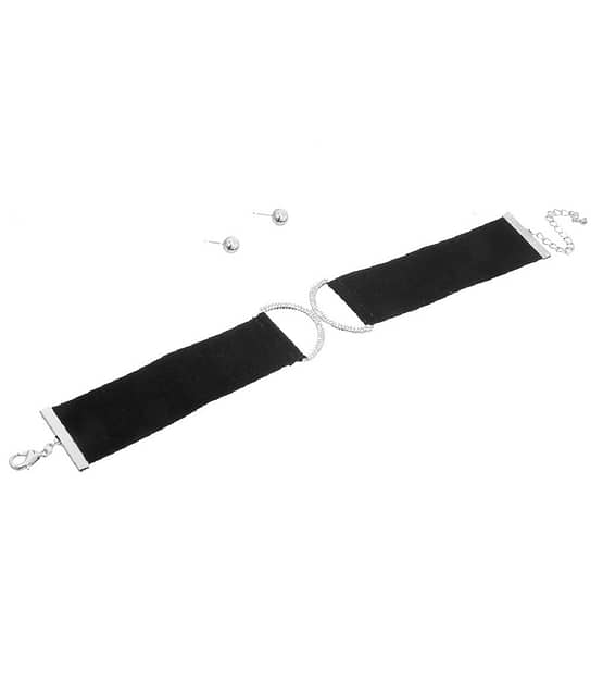 Chic Choker Necklace with Clear Stones Stud Earrings