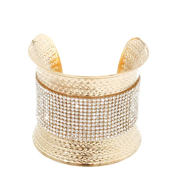 Metal Cuff Bracelet with Clear Stones
