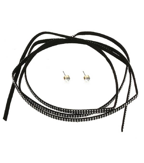 Sexy Suede Stone Choker Stone Stud Earrings