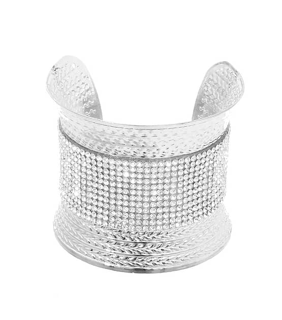 Metal Cuff Bracelet with Clear Stones