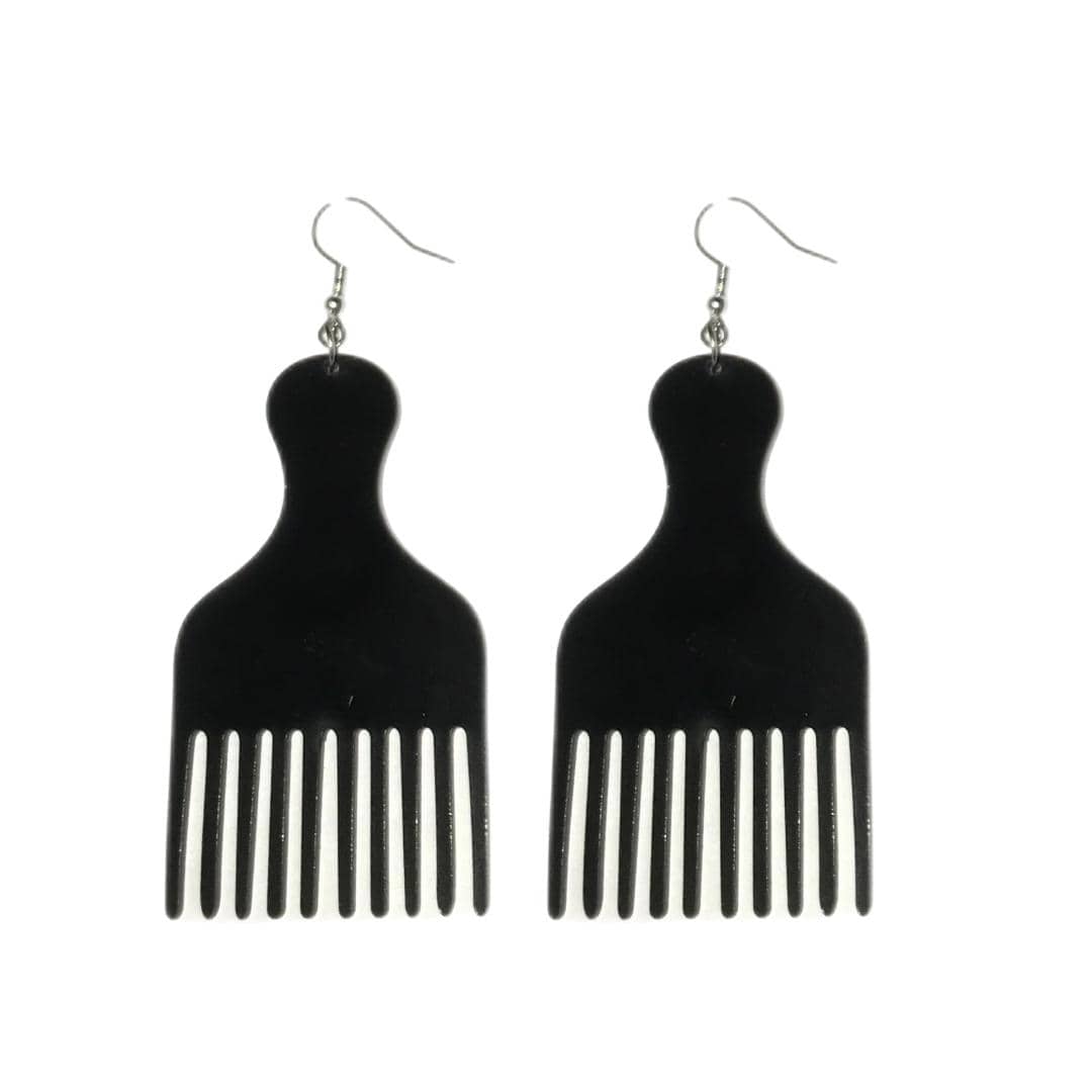 wooden afro pick earrings