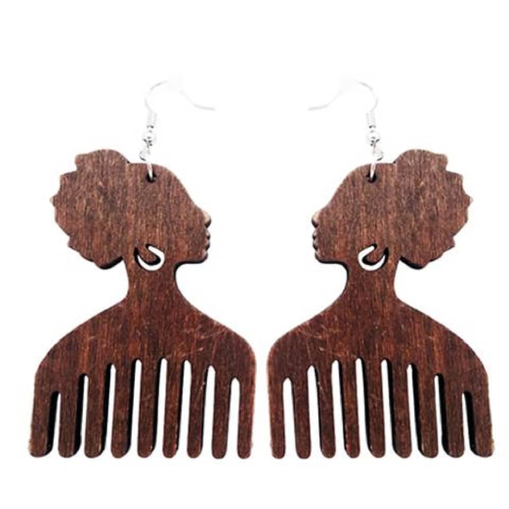 Wooden afro pick earrings cheap
