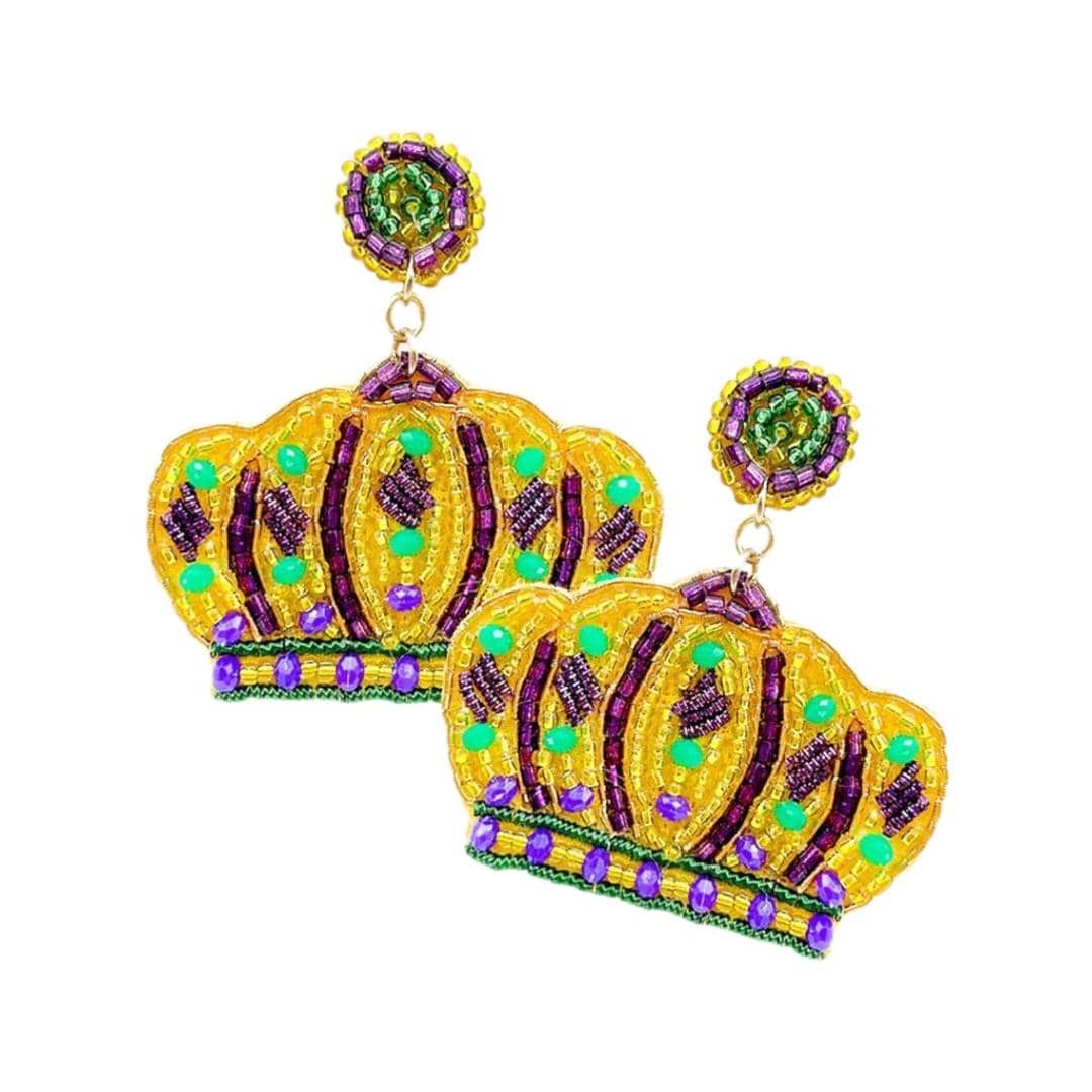Mardi Gras Crown Dangle Earrings