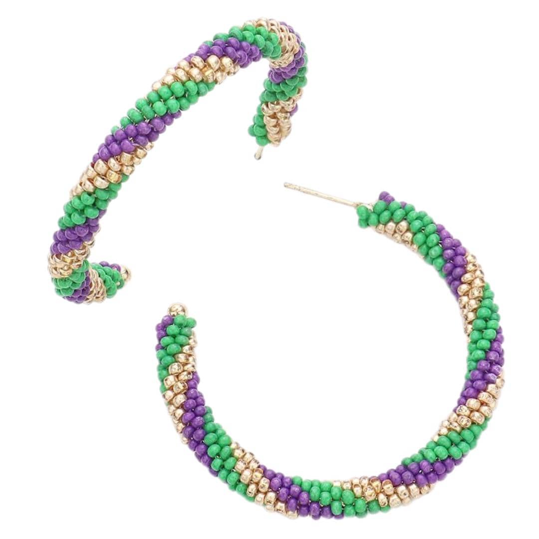 Mardi Gras Beaded Hoop Earrings